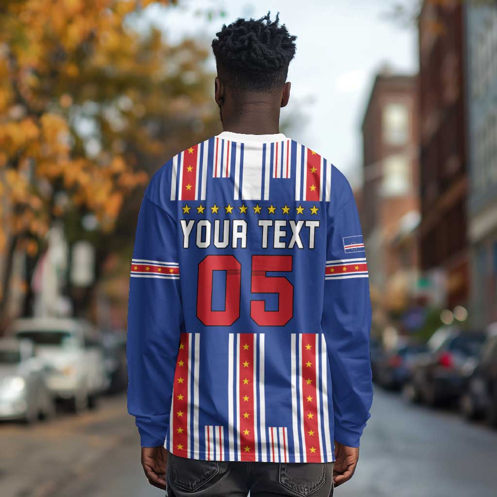 Custom Cape Verde Football Long Sleeve Shirt Monster Blue Shark Striped Style