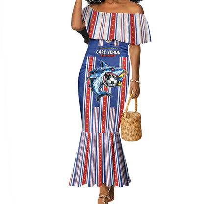 Custom Cape Verde Football Mermaid Dress Monster Blue Shark Striped Style