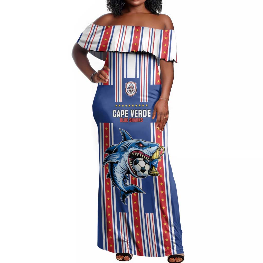 Custom Cape Verde Football Off Shoulder Maxi Dress Monster Blue Shark Striped Style