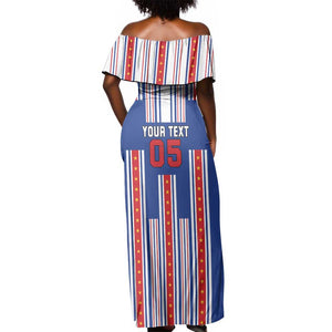 Custom Cape Verde Football Off Shoulder Maxi Dress Monster Blue Shark Striped Style