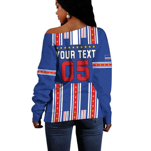 Custom Cape Verde Football Off Shoulder Sweater Monster Blue Shark Striped Style