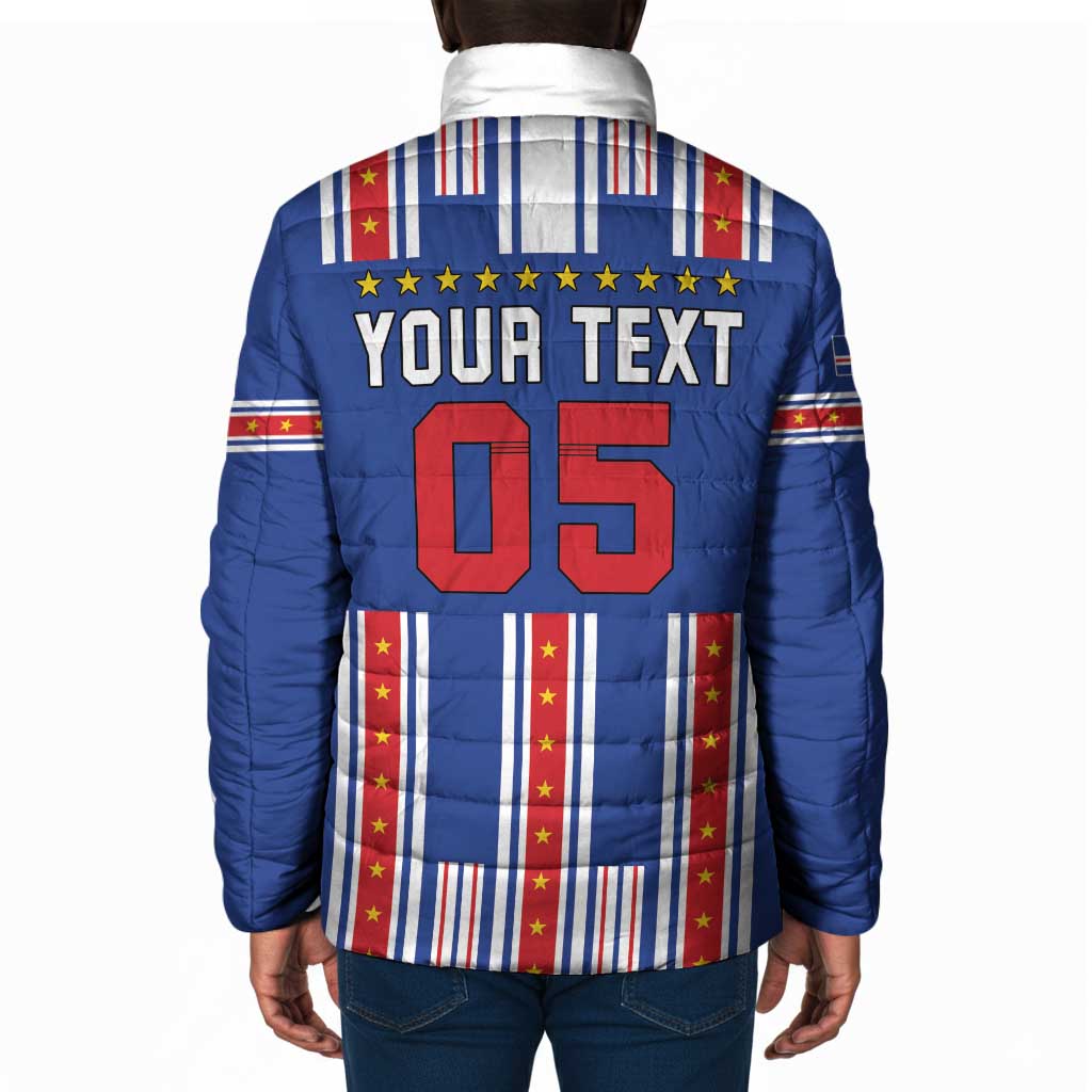 Custom Cape Verde Football Padded Jacket Monster Blue Shark Striped Style