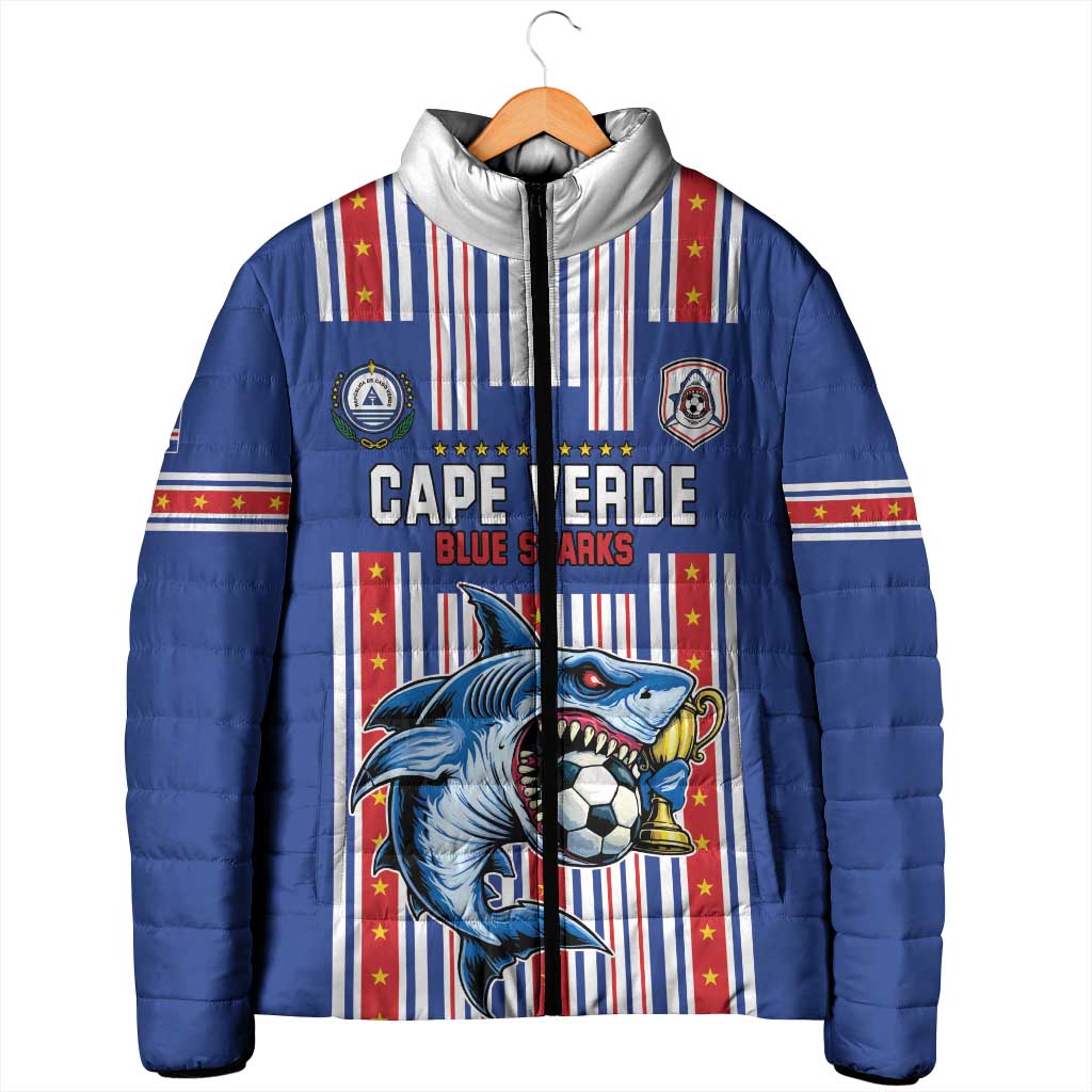 Custom Cape Verde Football Padded Jacket Monster Blue Shark Striped Style