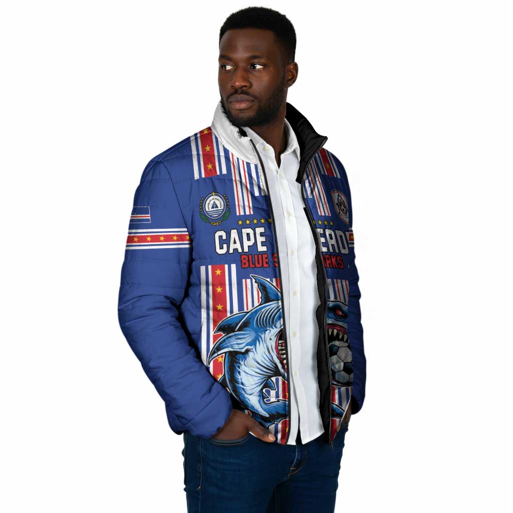 Custom Cape Verde Football Padded Jacket Monster Blue Shark Striped Style