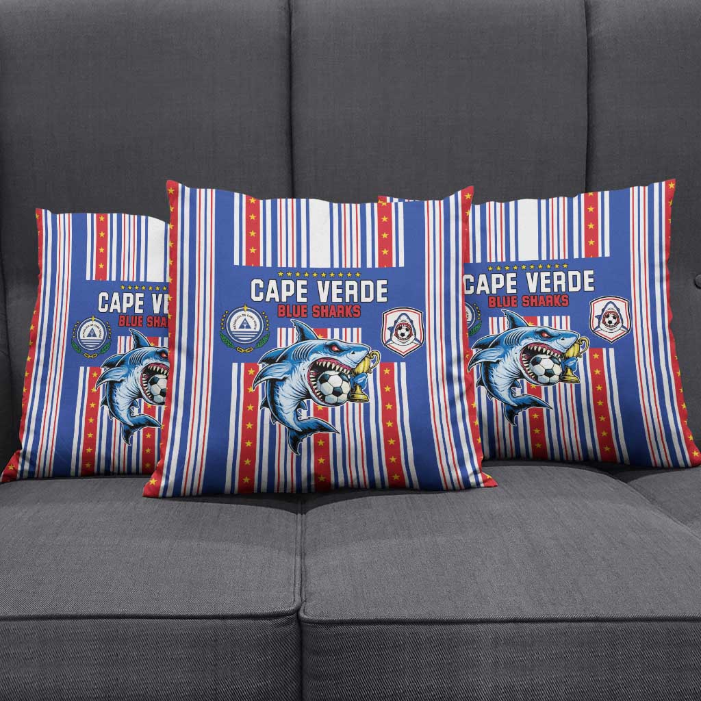 Cape Verde Football Pillow Cover Monster Blue Shark Striped Style