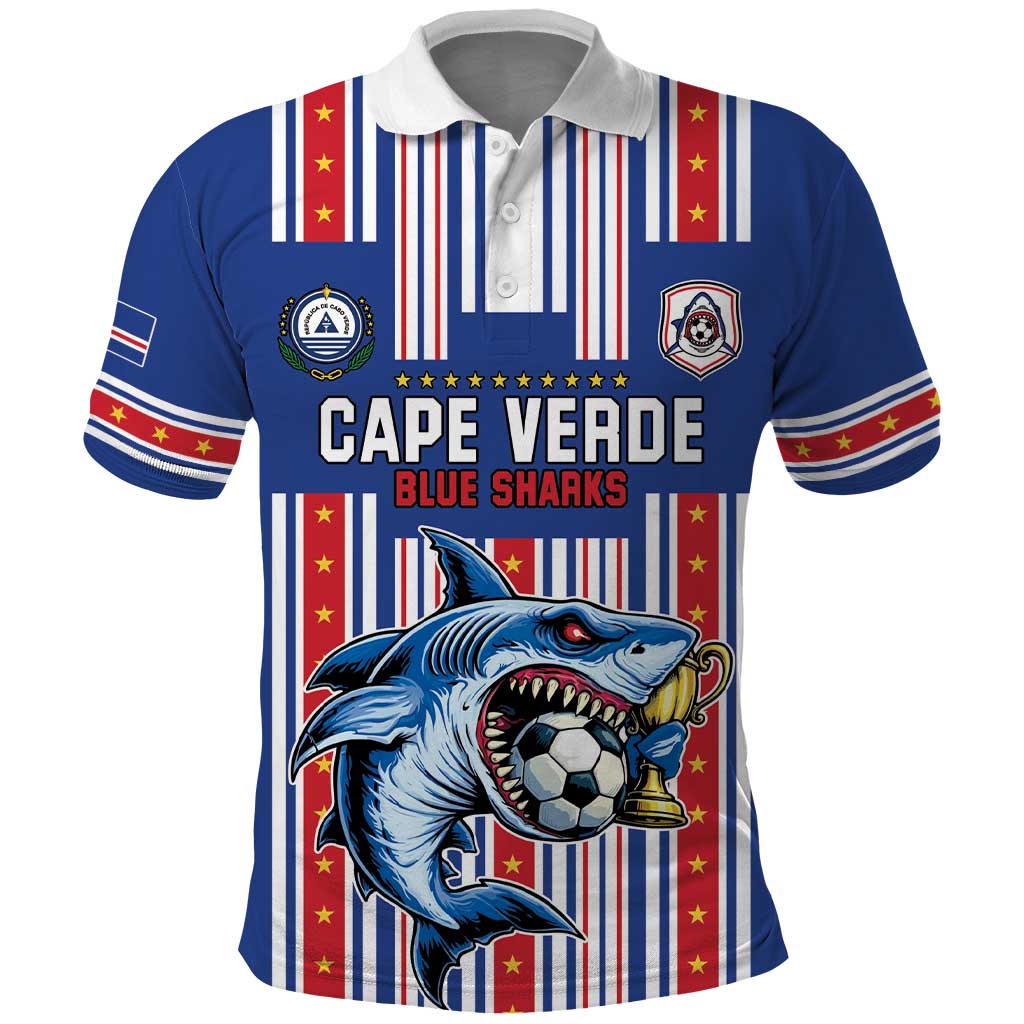 Custom Cape Verde Football Polo Shirt Monster Blue Shark Striped Style