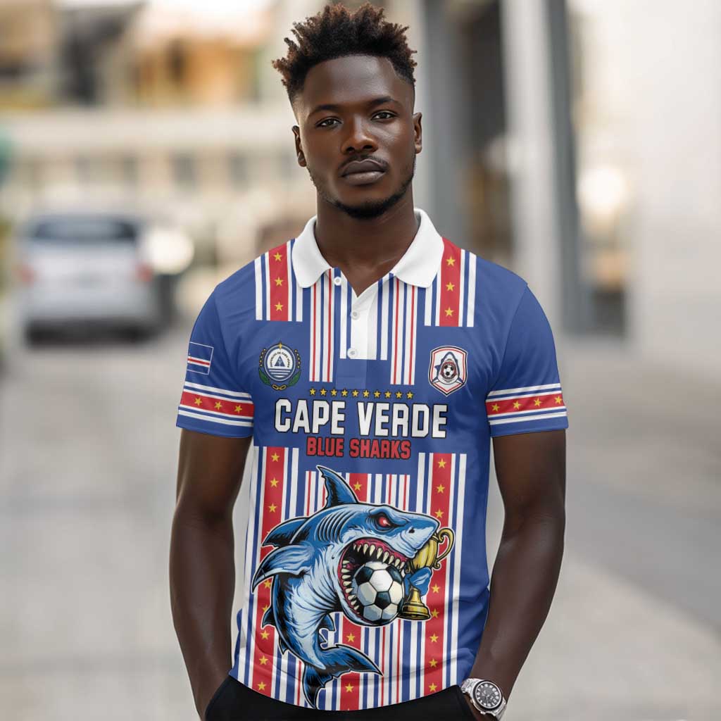 Custom Cape Verde Football Polo Shirt Monster Blue Shark Striped Style