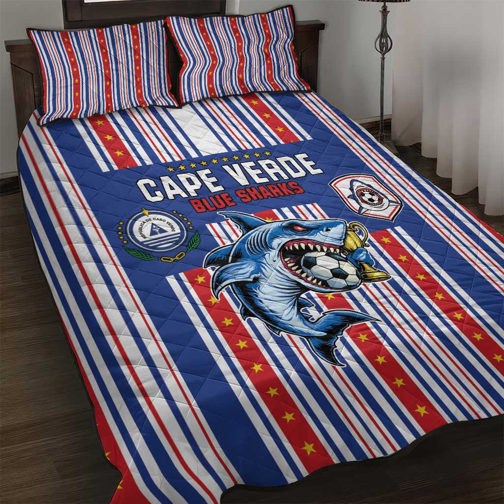 Cape Verde Football Quilt Bed Set Monster Blue Shark Striped Style