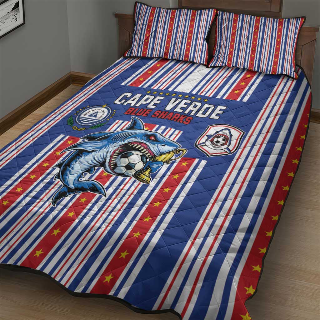 Cape Verde Football Quilt Bed Set Monster Blue Shark Striped Style