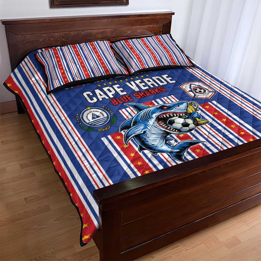 Cape Verde Football Quilt Bed Set Monster Blue Shark Striped Style