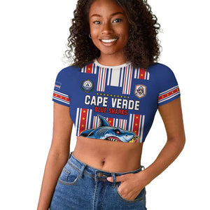 Custom Cape Verde Football Raglan Cropped T shirt Monster Blue Shark Striped Style