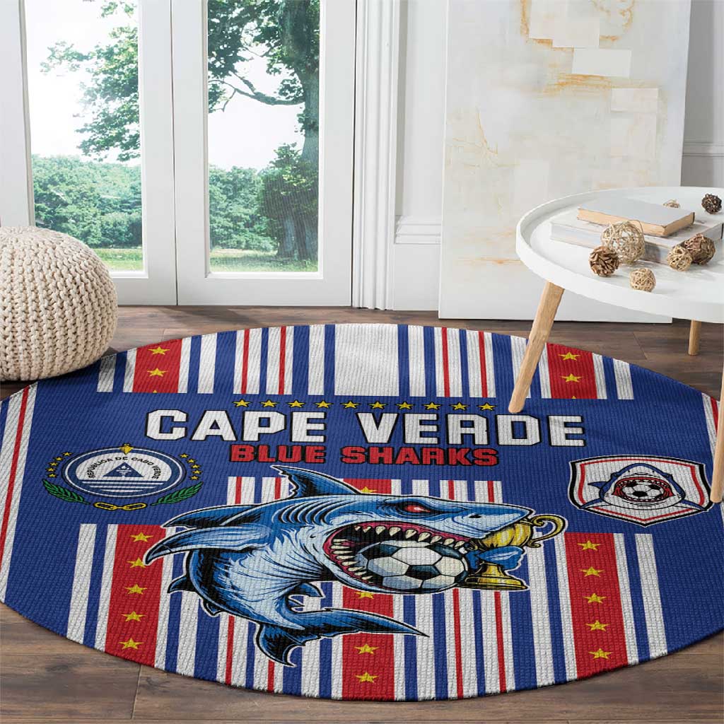 Cape Verde Football Round Carpet Monster Blue Shark Striped Style
