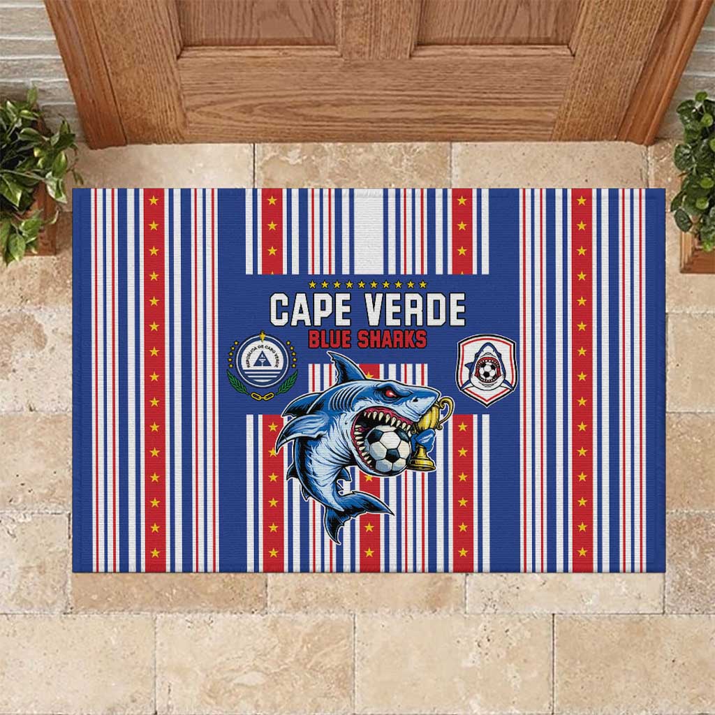 Cape Verde Football Rubber Doormat Monster Blue Shark Striped Style
