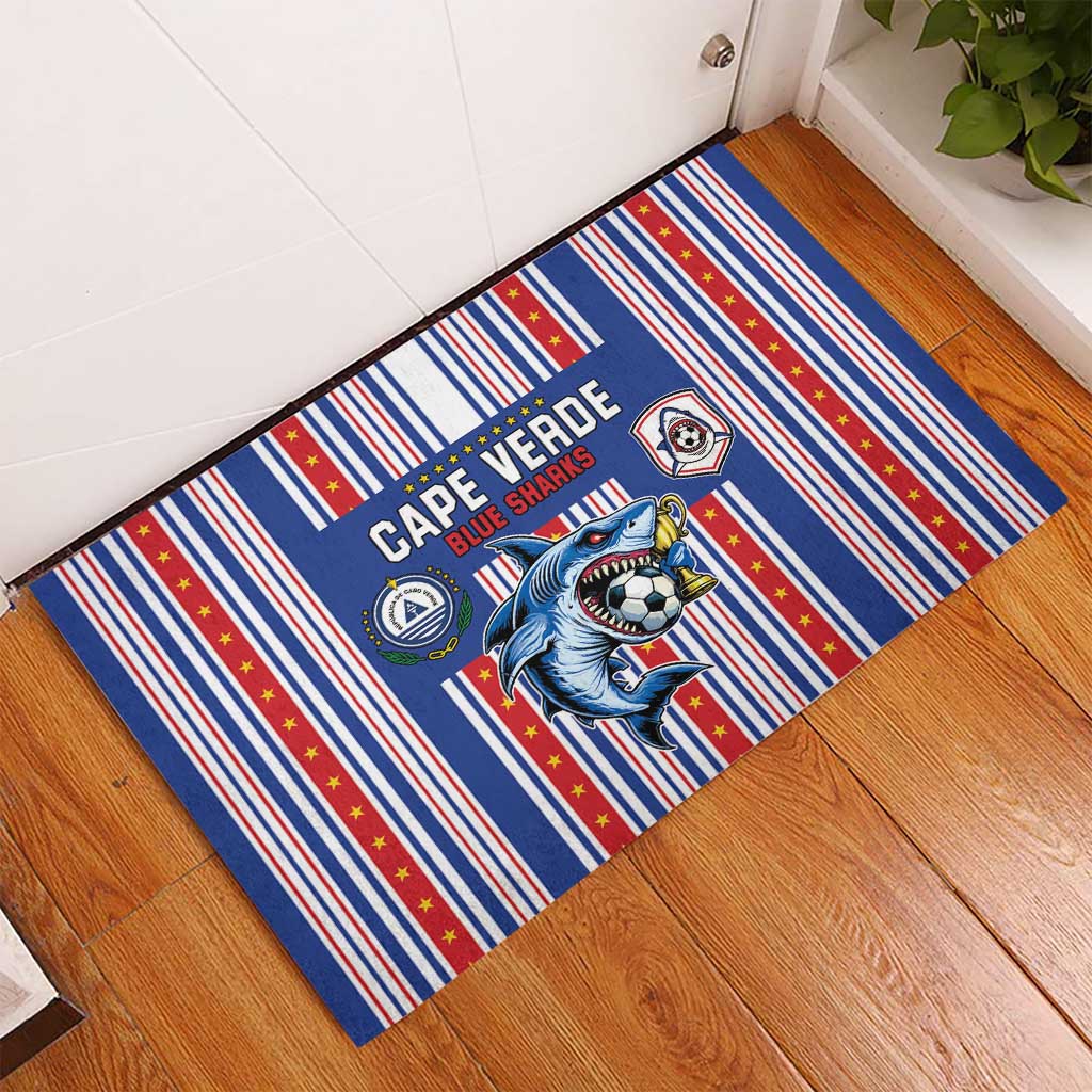 Cape Verde Football Rubber Doormat Monster Blue Shark Striped Style