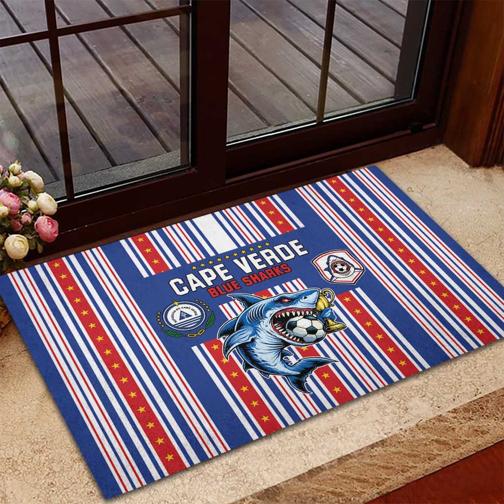 Cape Verde Football Rubber Doormat Monster Blue Shark Striped Style