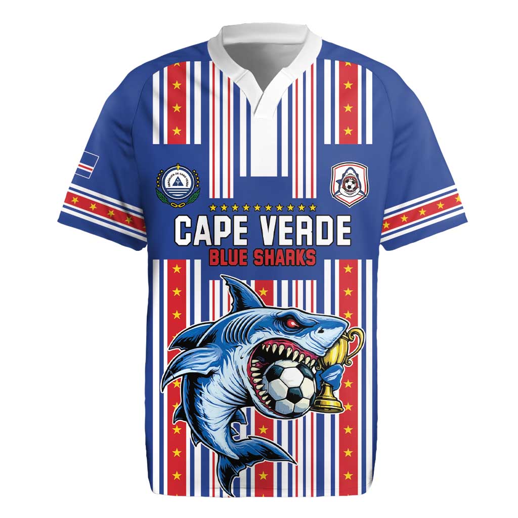 Custom Cape Verde Football Rugby Jersey Monster Blue Shark Striped Style