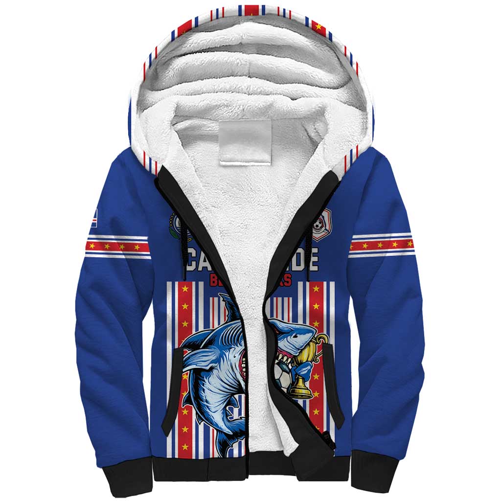 Custom Cape Verde Football Sherpa Hoodie Monster Blue Shark Striped Style