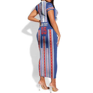 Custom Cape Verde Football Short Sleeve Bodycon Dress Monster Blue Shark Striped Style