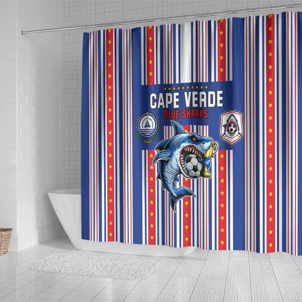 Cape Verde Football Shower Curtain Monster Blue Shark Striped Style
