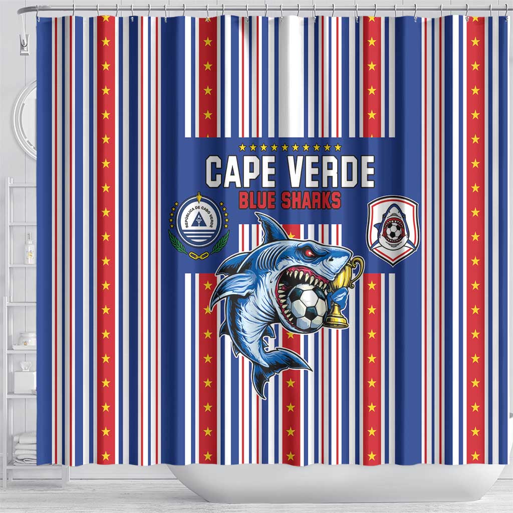 Cape Verde Football Shower Curtain Monster Blue Shark Striped Style