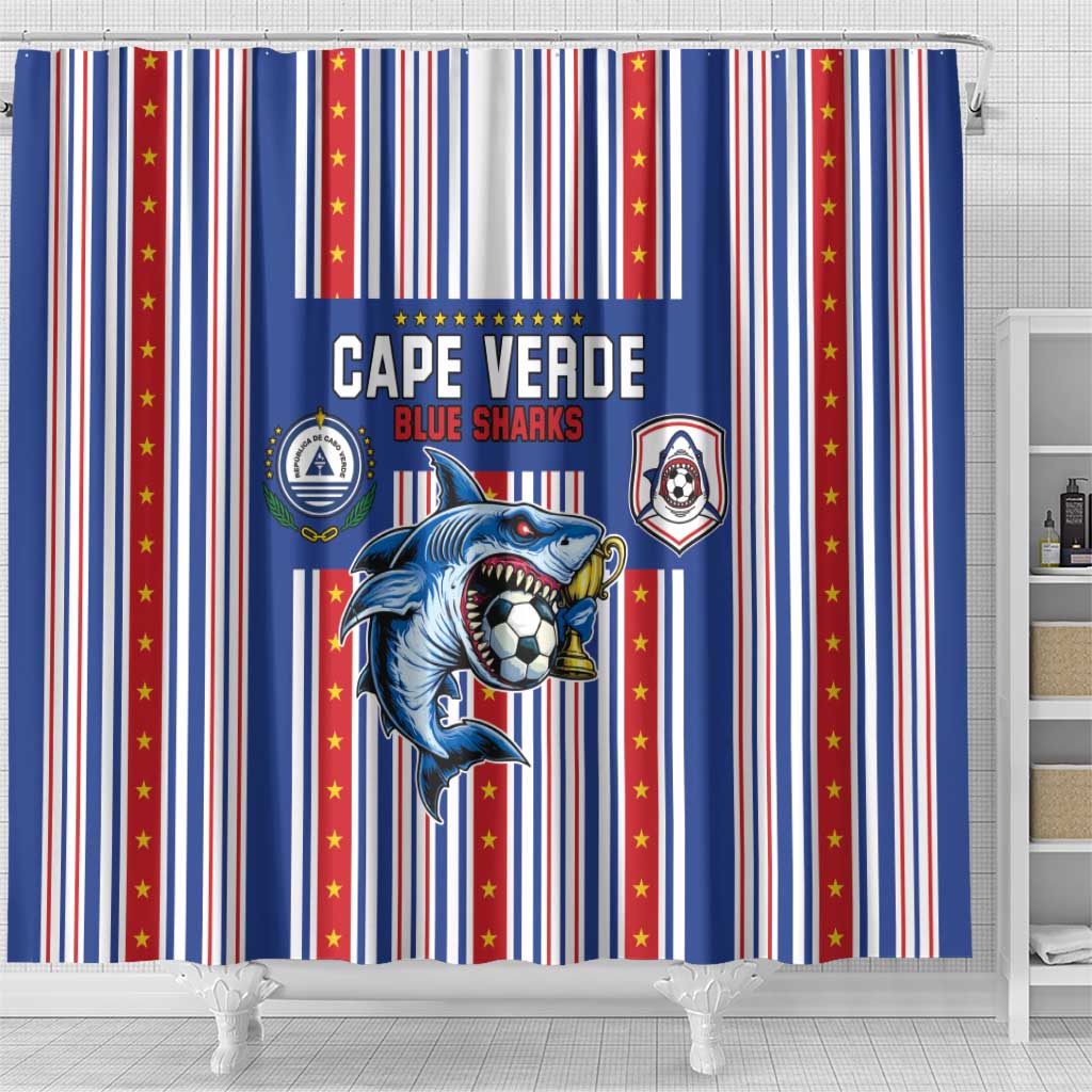 Cape Verde Football Shower Curtain Monster Blue Shark Striped Style
