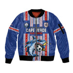 Custom Cape Verde Football Sleeve Zip Bomber Jacket Monster Blue Shark Striped Style