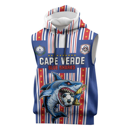 Custom Cape Verde Football Sleeveless Hoodie Monster Blue Shark Striped Style