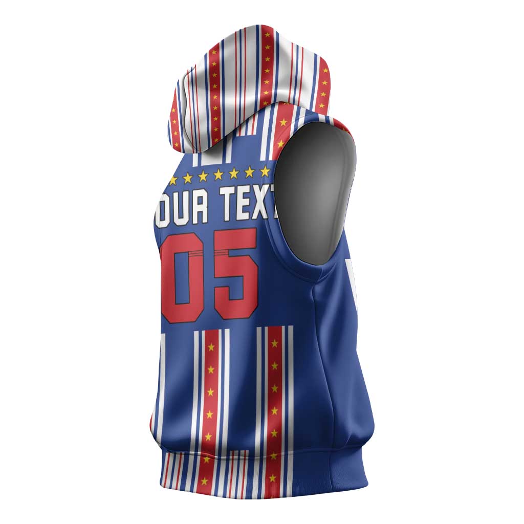Custom Cape Verde Football Sleeveless Hoodie Monster Blue Shark Striped Style