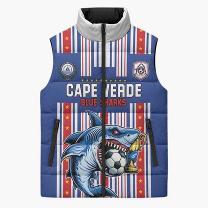 Custom Cape Verde Football Sleeveless Puffer Jacket Monster Blue Shark Striped Style