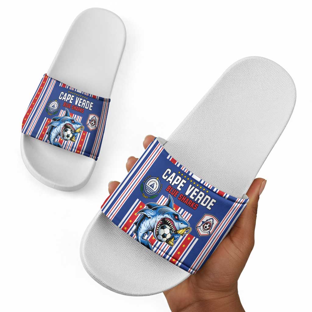 Cape Verde Football Slide Sandals Monster Blue Shark Striped Style