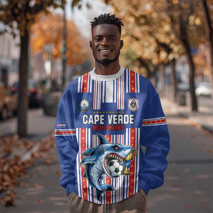 Custom Cape Verde Football Sweatshirt Monster Blue Shark Striped Style