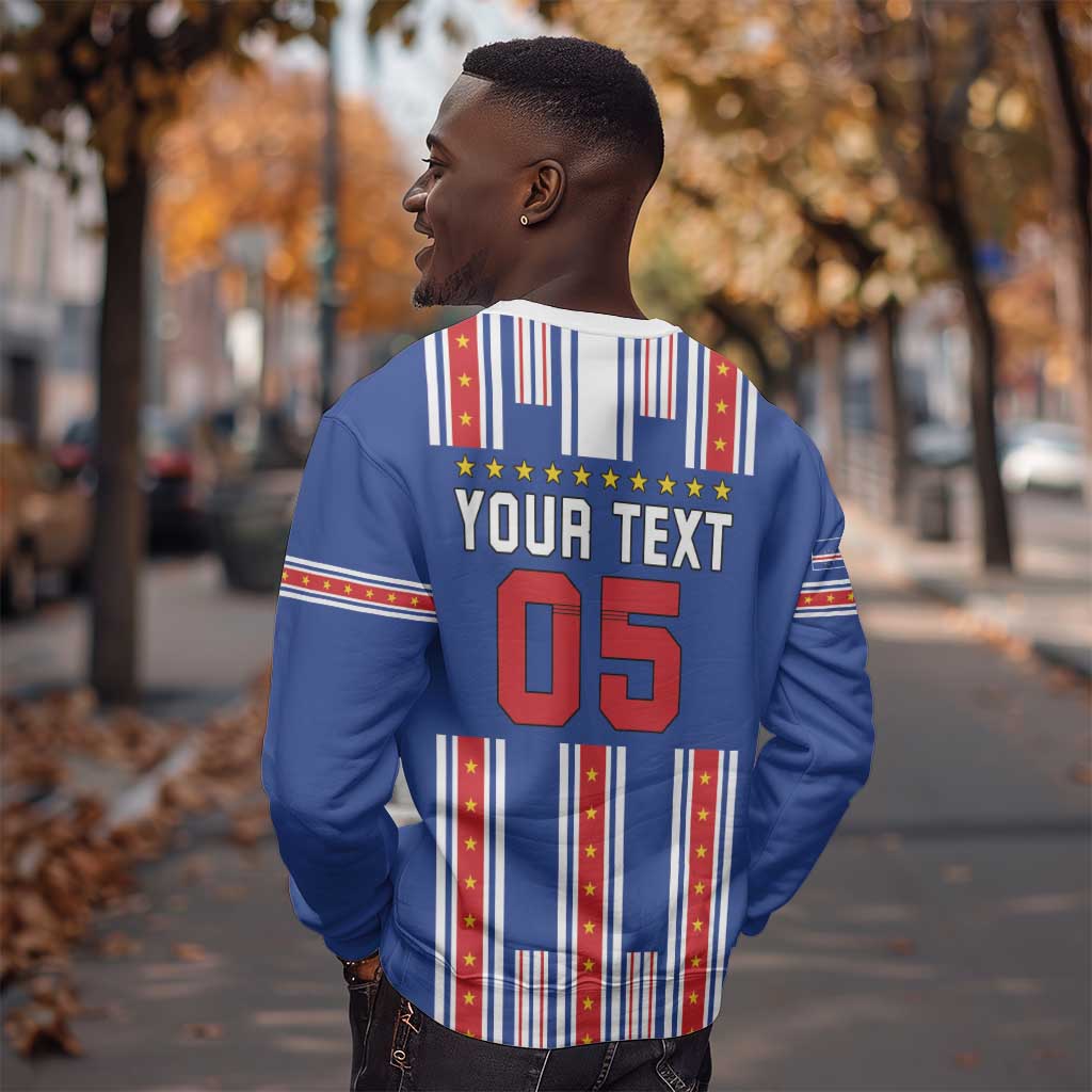 Custom Cape Verde Football Sweatshirt Monster Blue Shark Striped Style