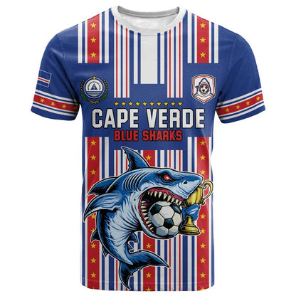 Custom Cape Verde Football T shirt Monster Blue Shark Striped Style