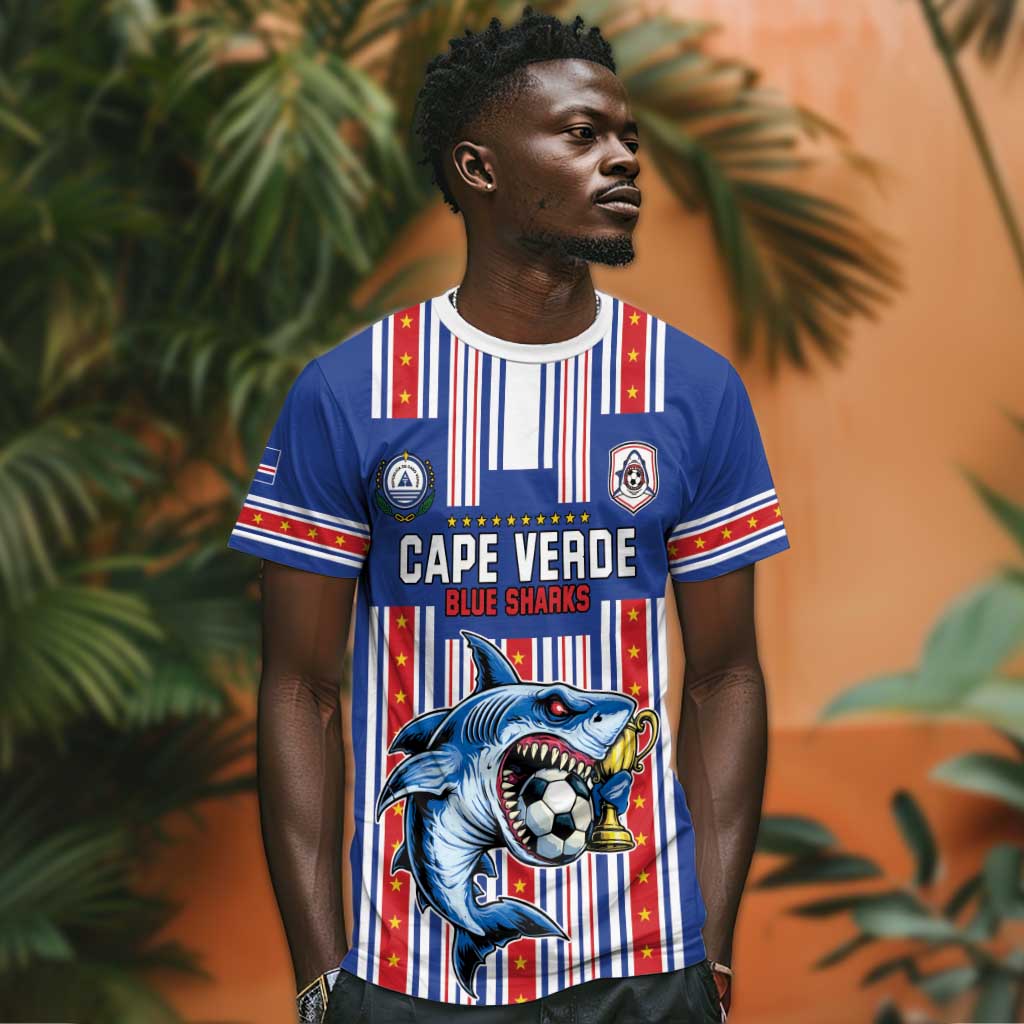 Custom Cape Verde Football T shirt Monster Blue Shark Striped Style