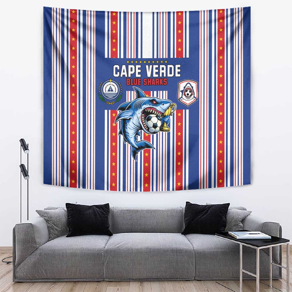 Cape Verde Football Tapestry Monster Blue Shark Striped Style
