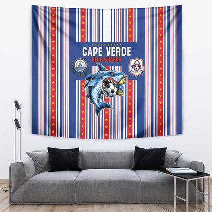 Cape Verde Football Tapestry Monster Blue Shark Striped Style