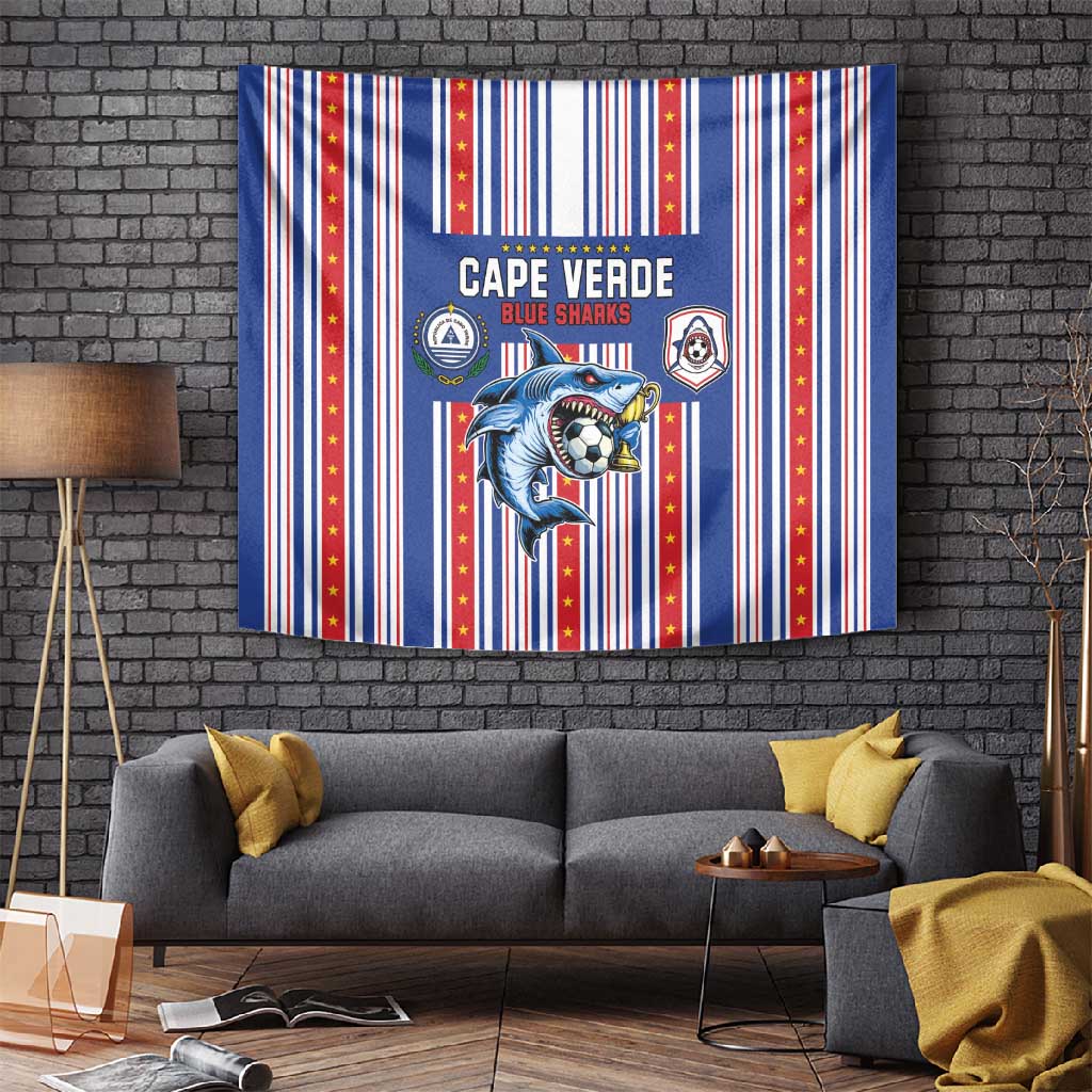 Cape Verde Football Tapestry Monster Blue Shark Striped Style