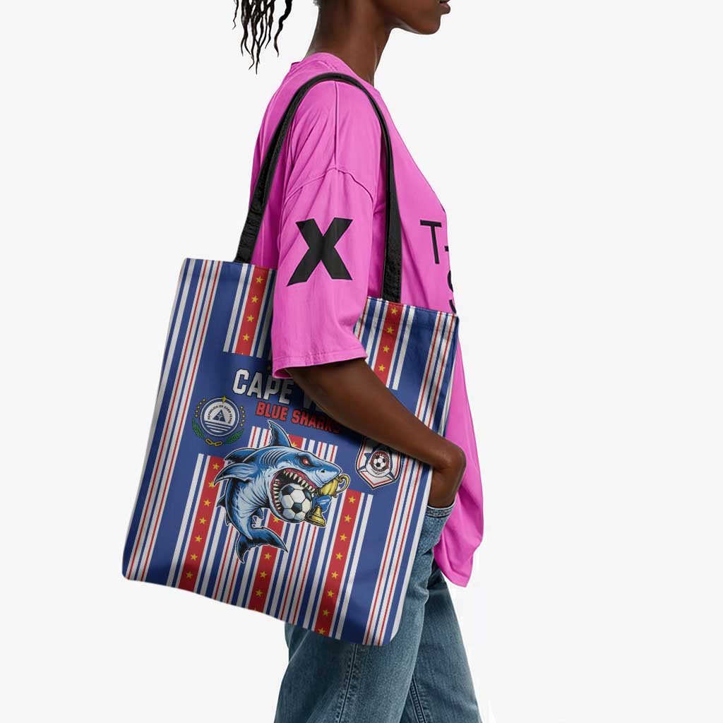 Cape Verde Football Tote Bag Monster Blue Shark Striped Style