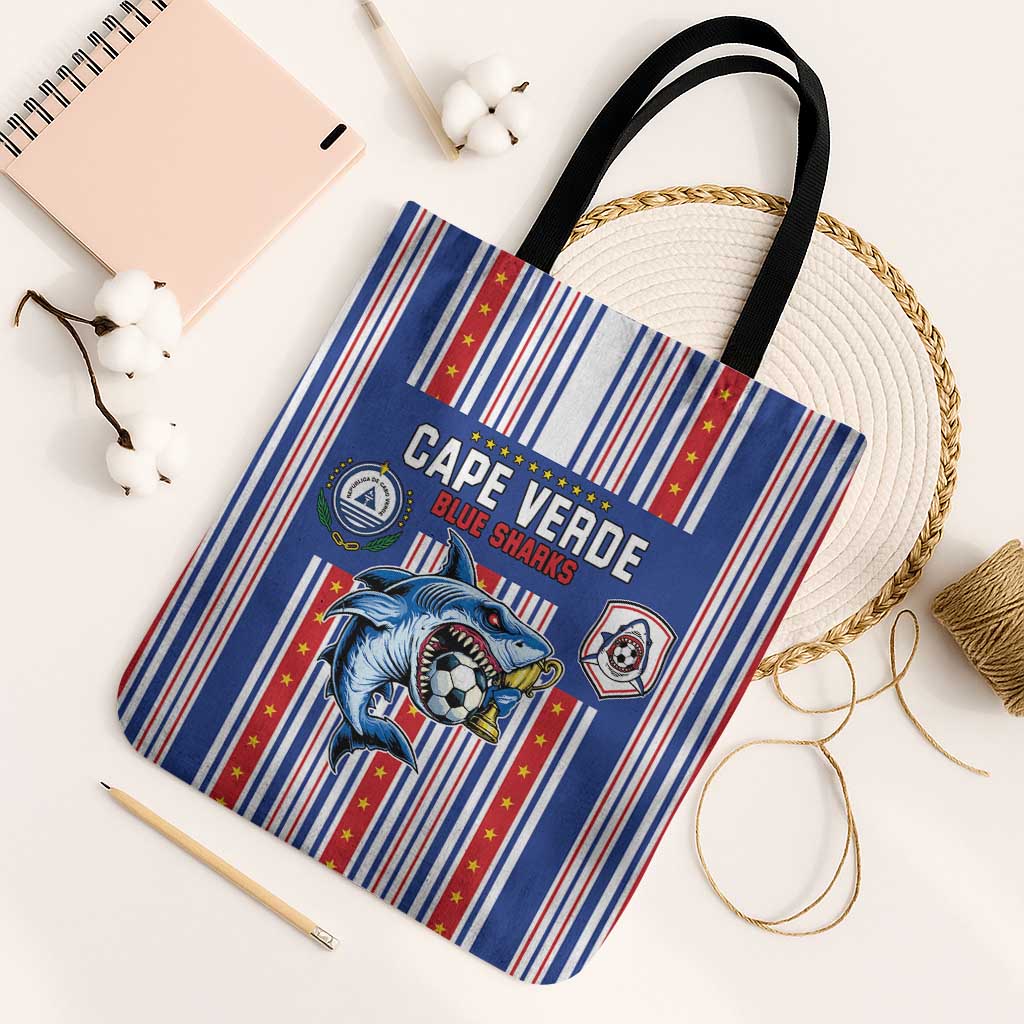 Cape Verde Football Tote Bag Monster Blue Shark Striped Style