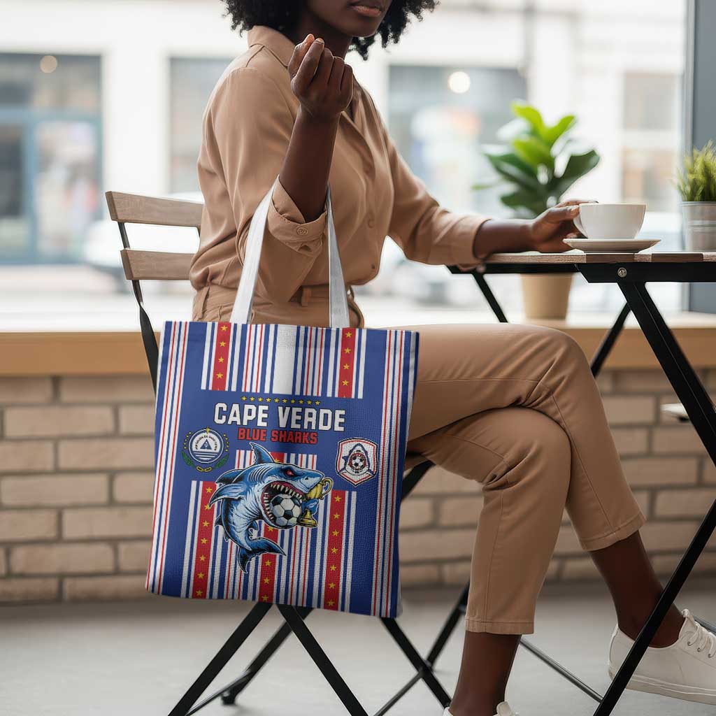 Cape Verde Football Tote Bag Monster Blue Shark Striped Style