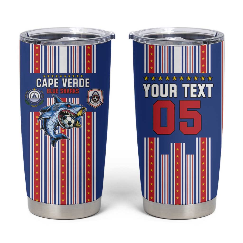 Custom Cape Verde Football Tumbler Cup Monster Blue Shark Striped Style