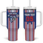 Custom Cape Verde Football Tumbler With Handle Monster Blue Shark Striped Style