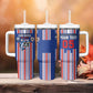 Custom Cape Verde Football Tumbler With Handle Monster Blue Shark Striped Style