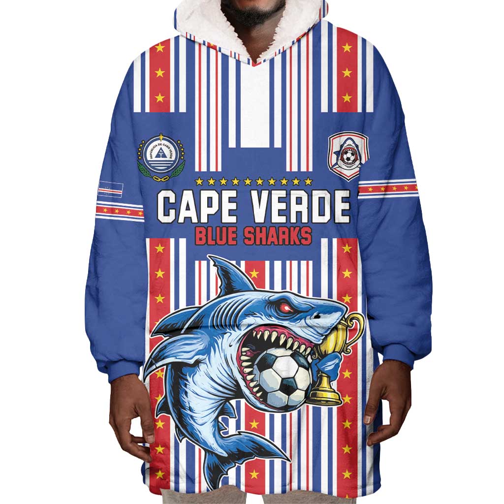 Custom Cape Verde Football Wearable Blanket Hoodie Monster Blue Shark Striped Style