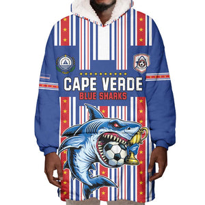 Custom Cape Verde Football Wearable Blanket Hoodie Monster Blue Shark Striped Style