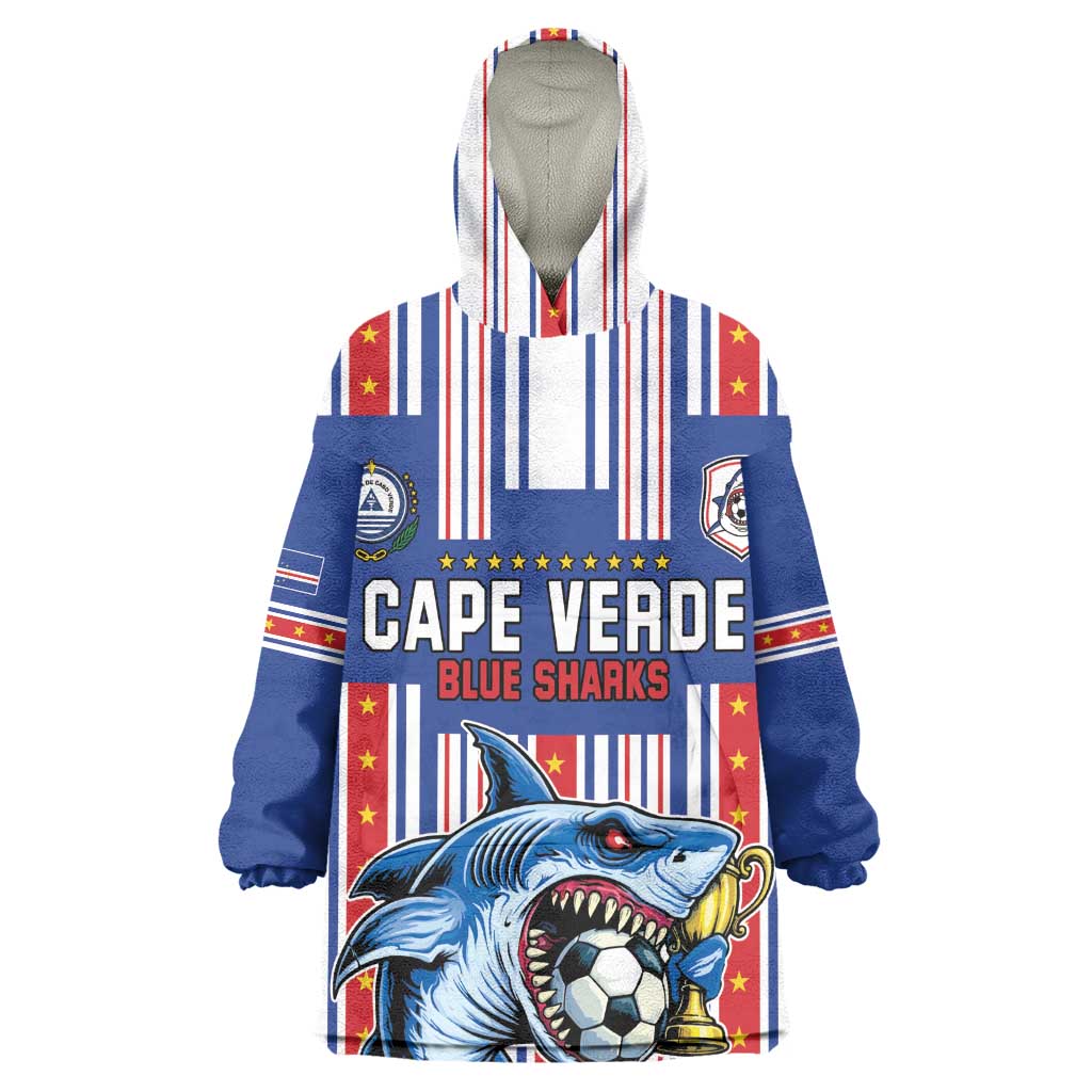 Custom Cape Verde Football Wearable Blanket Hoodie Monster Blue Shark Striped Style