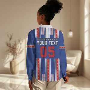 Custom Cape Verde Football Women Casual Shirt Monster Blue Shark Striped Style