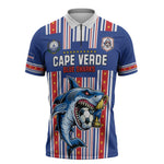 Custom Cape Verde Football Zipper Polo Shirt Monster Blue Shark Striped Style