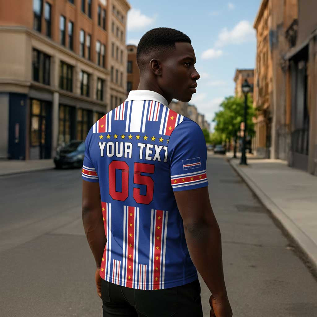 Custom Cape Verde Football Zipper Polo Shirt Monster Blue Shark Striped Style
