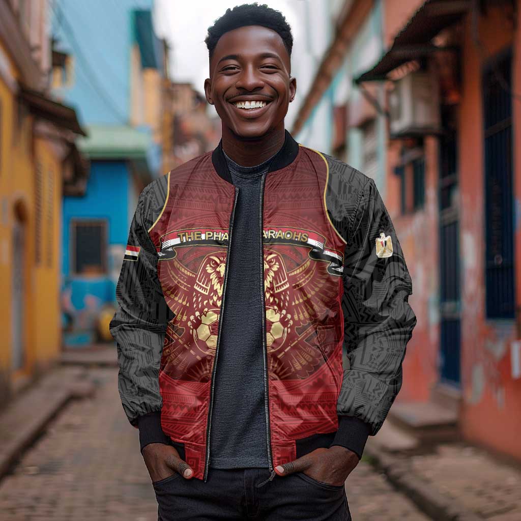 Custom Egypt Football Bomber Jacket Tribal Eagle With Ancient Egyptian Patterns